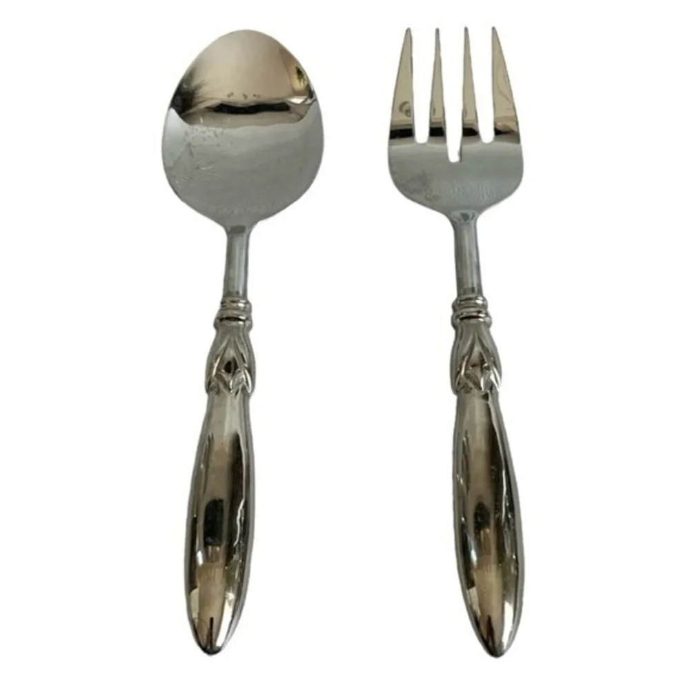 Stainless Steel Serving Spoon Fork Set 2 Piece Silver Utensils India Made